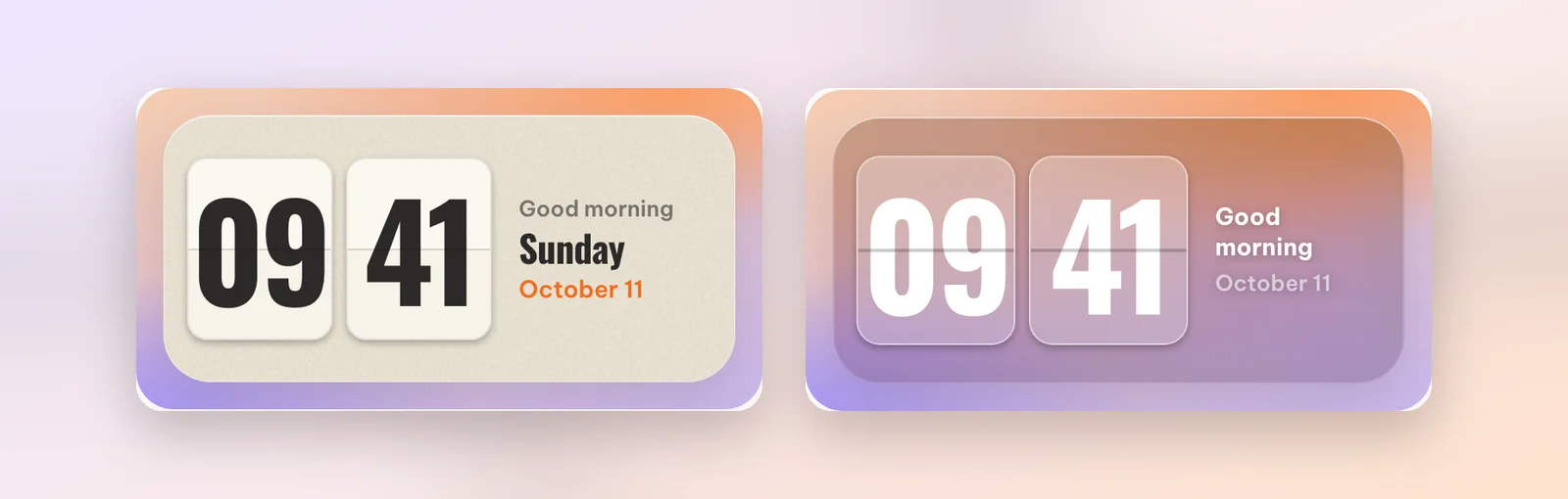 The Flip cream widget with a good-morning greeting and the translucent Flip glass widget